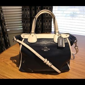 Coach Mickie Midnight Blue/Chalk PebbleLeather Bag